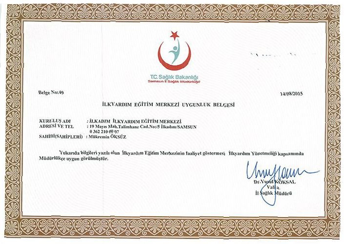 İlkadım İlkyardım Uygunluk Belgesi